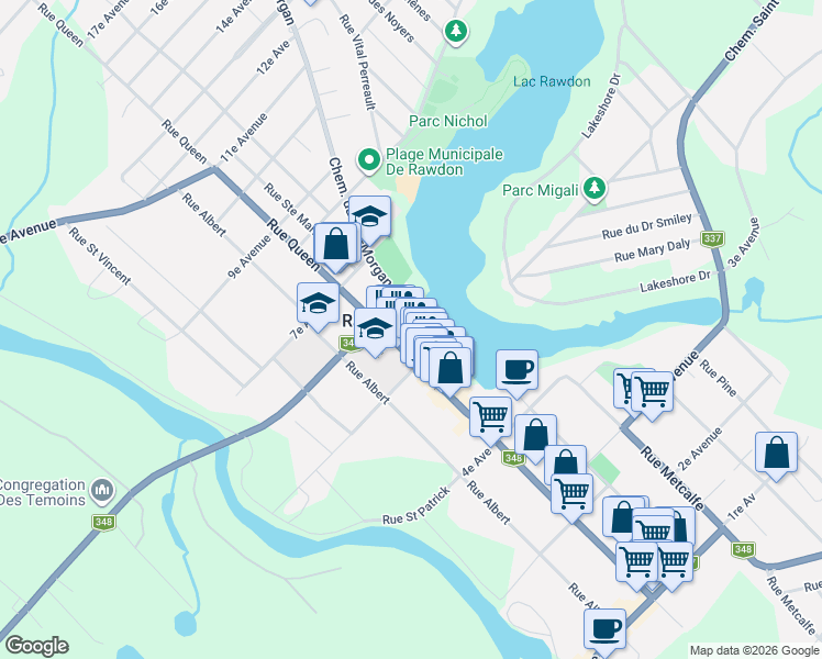 map of restaurants, bars, coffee shops, grocery stores, and more near 3849 Chemin Ponderosa in Rawdon