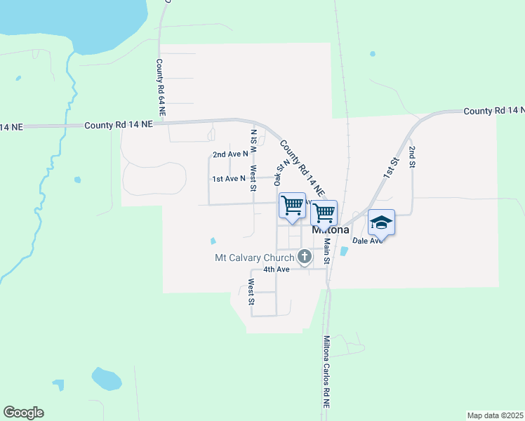 map of restaurants, bars, coffee shops, grocery stores, and more near 116 West Street Circle in Miltona