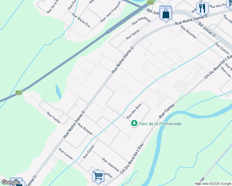 map of restaurants, bars, coffee shops, grocery stores, and more near 8 Rue de la Promenade in Victoriaville