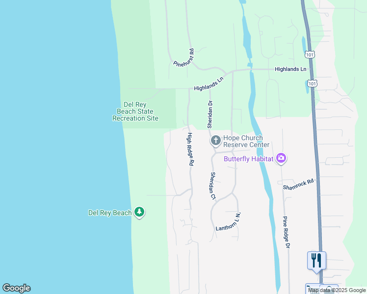map of restaurants, bars, coffee shops, grocery stores, and more near 5150 High Ridge Road in Gearhart