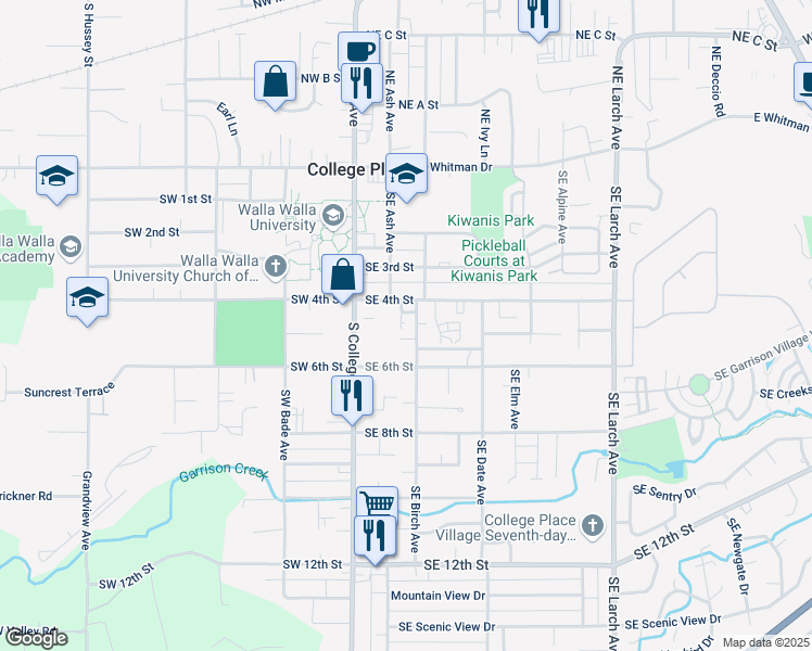 map of restaurants, bars, coffee shops, grocery stores, and more near 204 Southeast 4th Street in College Place