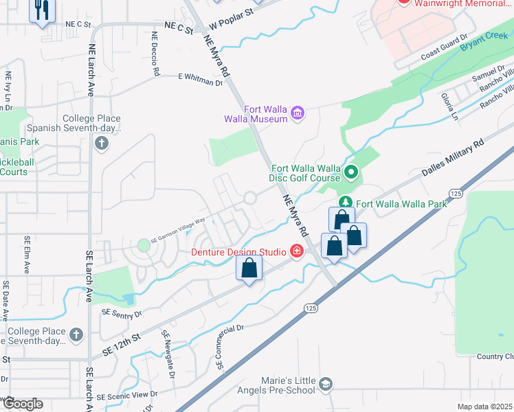 map of restaurants, bars, coffee shops, grocery stores, and more near Southeast Garrison Village Way in College Place