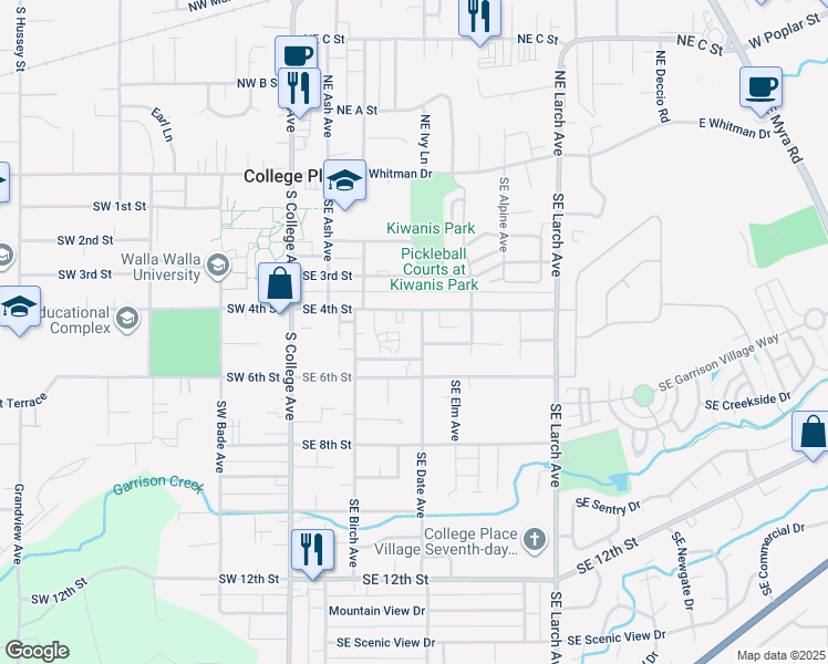 map of restaurants, bars, coffee shops, grocery stores, and more near 308 Southeast 4th Street in College Place