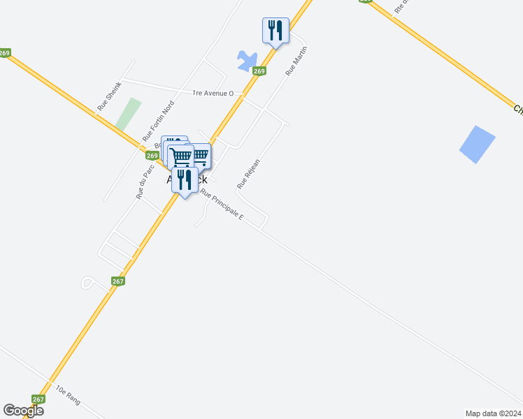 map of restaurants, bars, coffee shops, grocery stores, and more near 80 Rue Réjean in Adstock