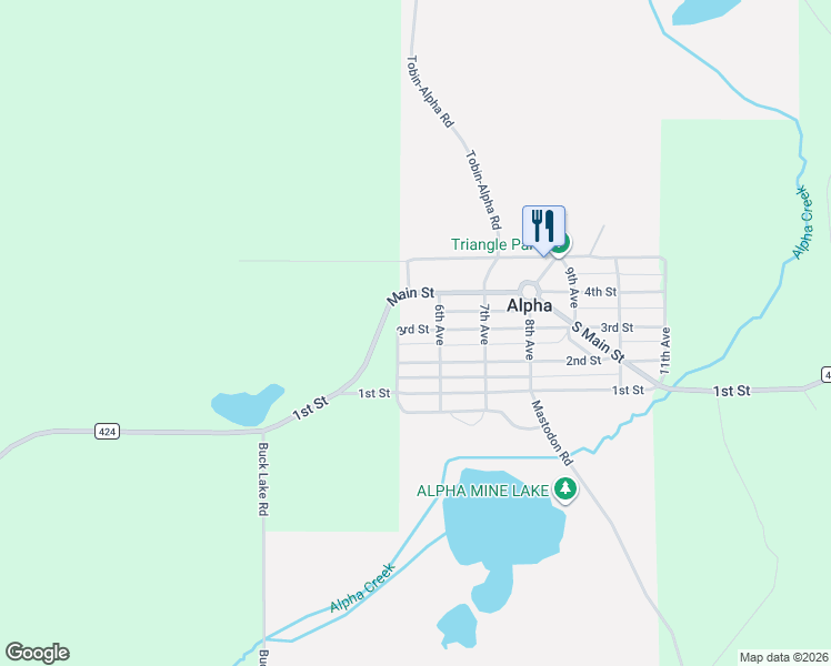 map of restaurants, bars, coffee shops, grocery stores, and more near 604 3rd Street in Alpha
