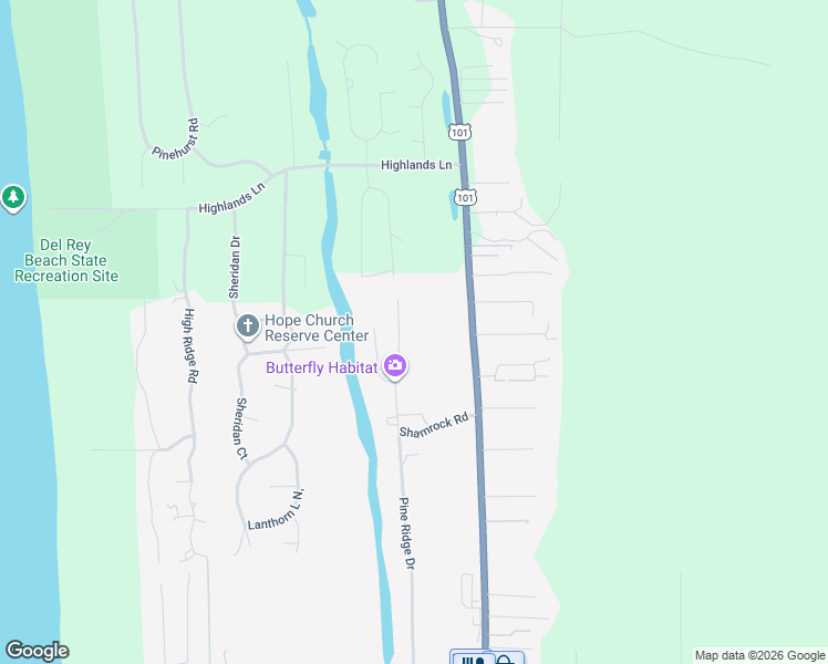 map of restaurants, bars, coffee shops, grocery stores, and more near 3007 Pine Ridge Drive in Gearhart