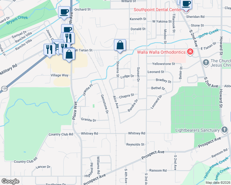 map of restaurants, bars, coffee shops, grocery stores, and more near 1973 Alco Avenue in Walla Walla