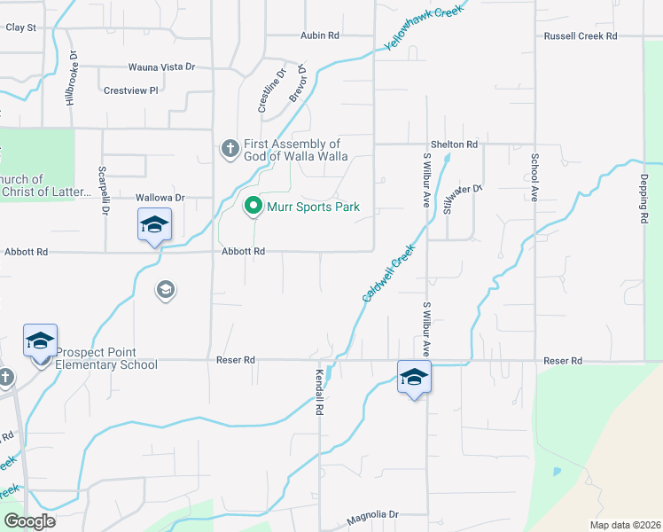map of restaurants, bars, coffee shops, grocery stores, and more near 1134 Abbott Road in Walla Walla