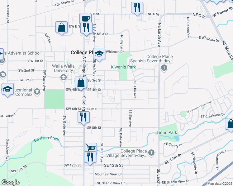 map of restaurants, bars, coffee shops, grocery stores, and more near 308 Southeast 4th Street in College Place