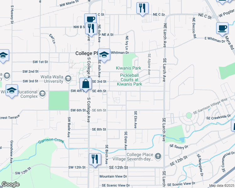 map of restaurants, bars, coffee shops, grocery stores, and more near 308 Southeast 4th Street in College Place