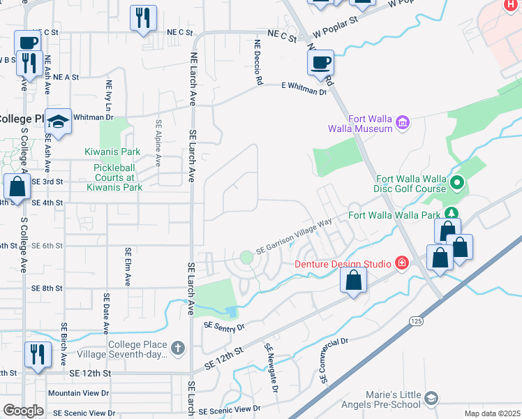 map of restaurants, bars, coffee shops, grocery stores, and more near 372 Highland Park Drive in College Place