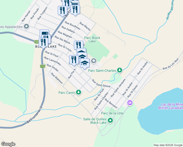 map of restaurants, bars, coffee shops, grocery stores, and more near 435 Rue Saint-Désiré in Thetford Mines