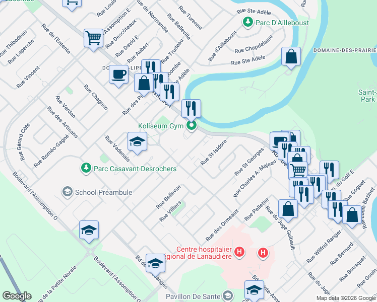 map of restaurants, bars, coffee shops, grocery stores, and more near 44 Rang de la Petite Noraie in Saint-Charles-Borromée