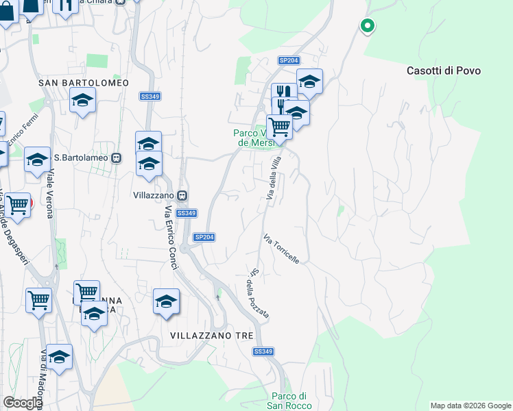 map of restaurants, bars, coffee shops, grocery stores, and more near 8 Strada delle Tabarelle in Trento