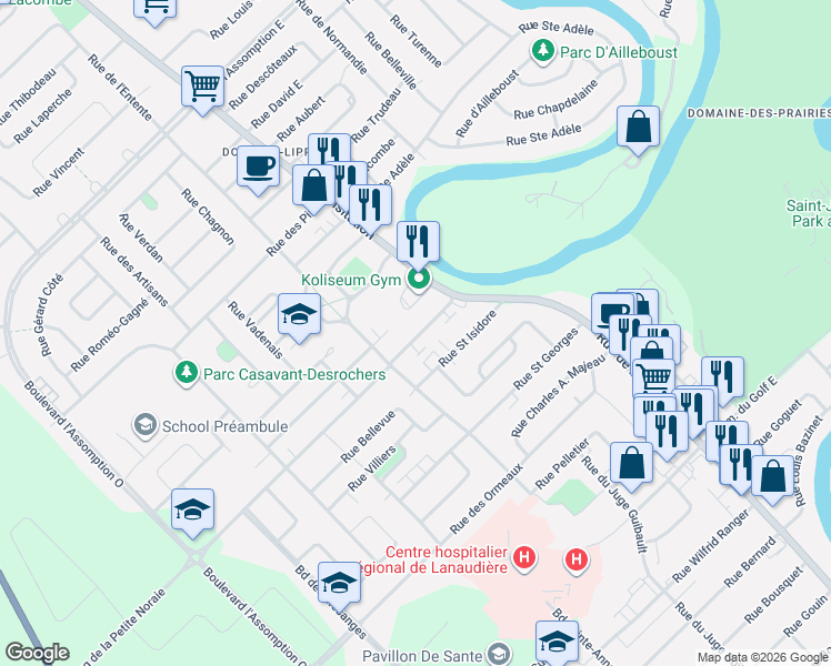 map of restaurants, bars, coffee shops, grocery stores, and more near 44 Rang de la Petite Noraie in Saint-Charles-Borromée