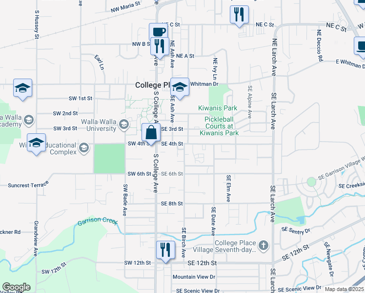 map of restaurants, bars, coffee shops, grocery stores, and more near 406 Southeast Birch Avenue in College Place