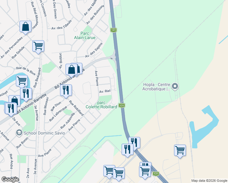 map of restaurants, bars, coffee shops, grocery stores, and more near 65 Avenue Aubin in Joliette