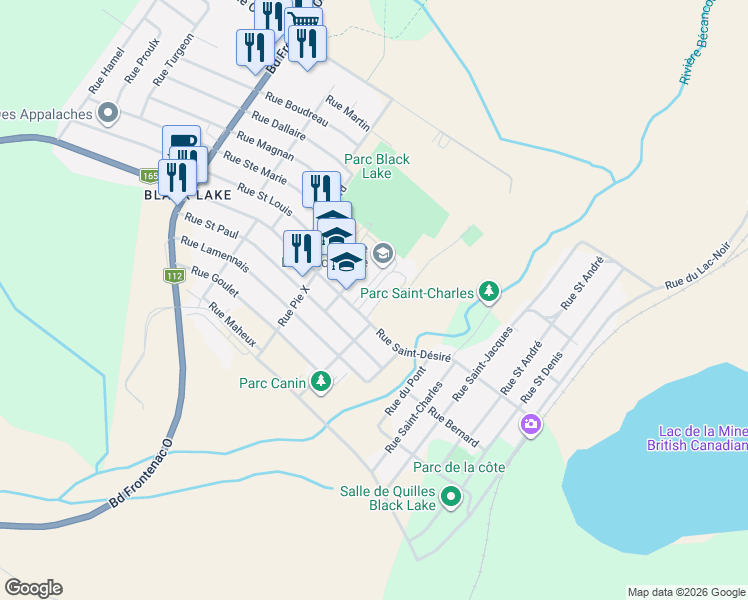 map of restaurants, bars, coffee shops, grocery stores, and more near 435 Rue Saint-Désiré in Thetford Mines