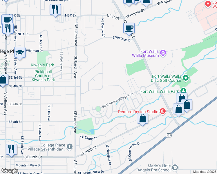 map of restaurants, bars, coffee shops, grocery stores, and more near 372 Highland Park Drive in College Place