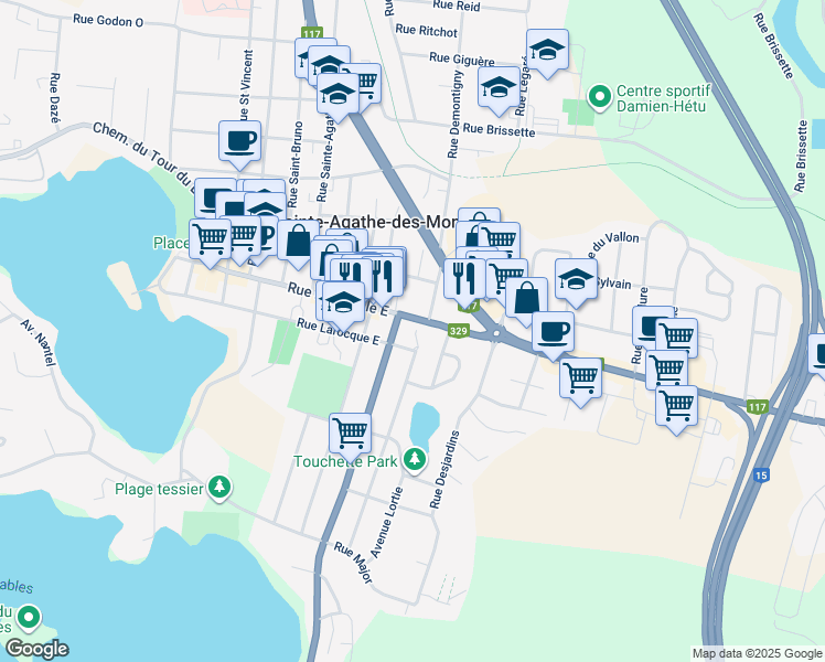map of restaurants, bars, coffee shops, grocery stores, and more near 185 Québec 329 in Sainte-Agathe-des-Monts