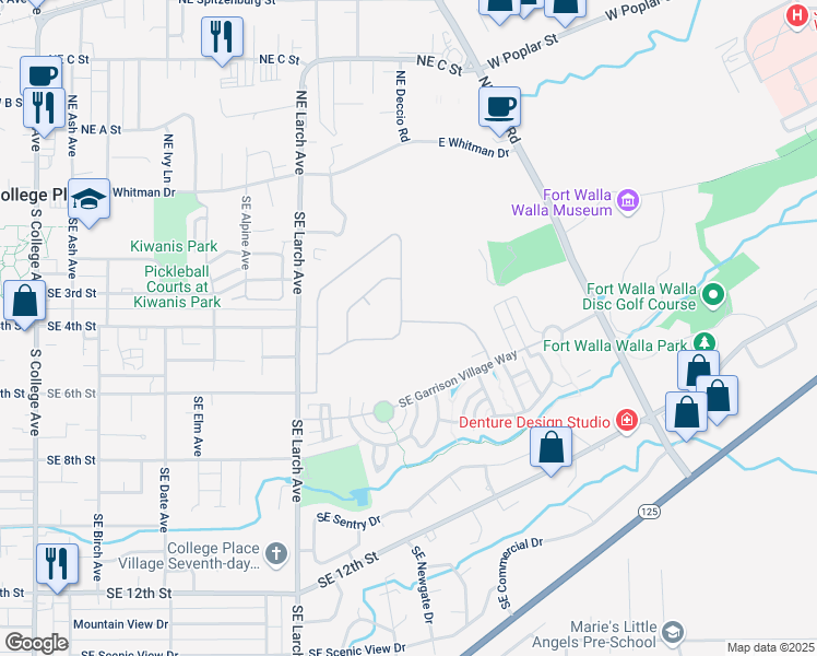 map of restaurants, bars, coffee shops, grocery stores, and more near 372 Highland Park Drive in College Place