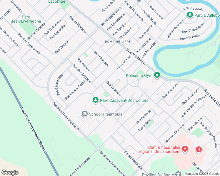 map of restaurants, bars, coffee shops, grocery stores, and more near 22 Rue Vadenais in Saint-Charles-Borromée