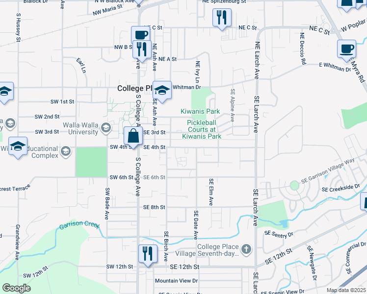 map of restaurants, bars, coffee shops, grocery stores, and more near 308 Southeast 4th Street in College Place