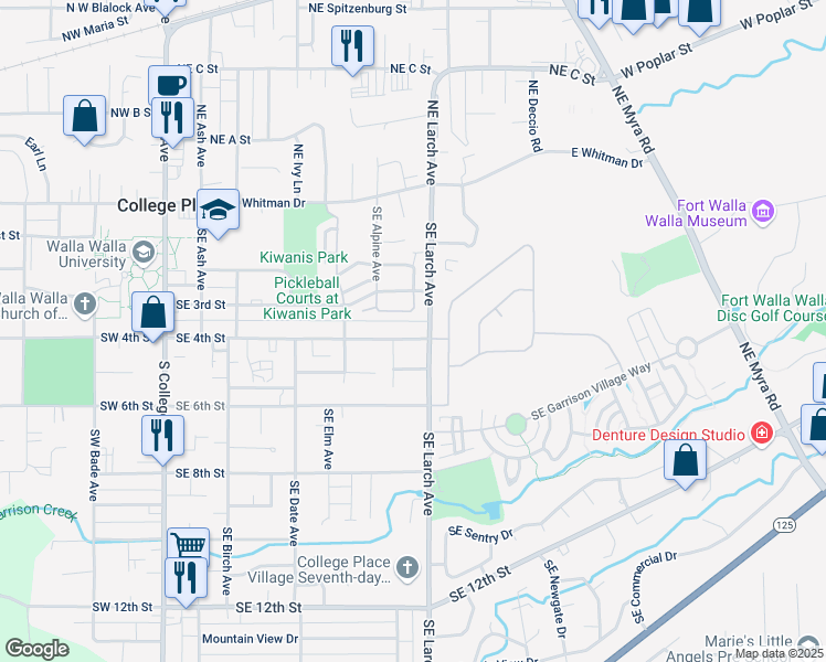 map of restaurants, bars, coffee shops, grocery stores, and more near 408 Southeast Larch Avenue in College Place