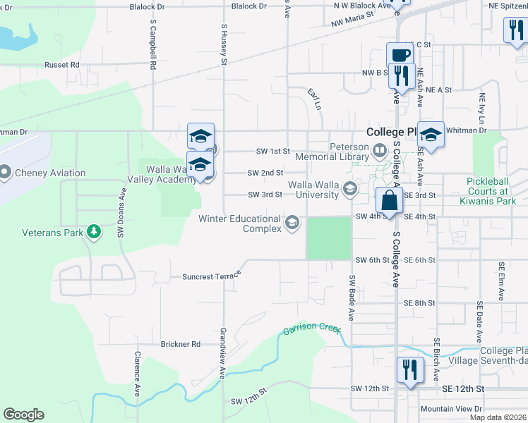 map of restaurants, bars, coffee shops, grocery stores, and more near 530 Southwest 4th Street in College Place