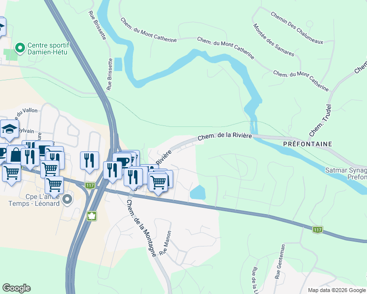 map of restaurants, bars, coffee shops, grocery stores, and more near 681 Chemin de la Rivière in Sainte-Agathe-des-Monts