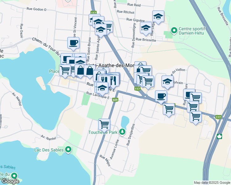 map of restaurants, bars, coffee shops, grocery stores, and more near 185 Québec 329 in Sainte-Agathe-des-Monts