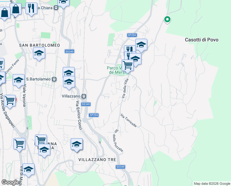 map of restaurants, bars, coffee shops, grocery stores, and more near 8 Strada delle Tabarelle in Trento