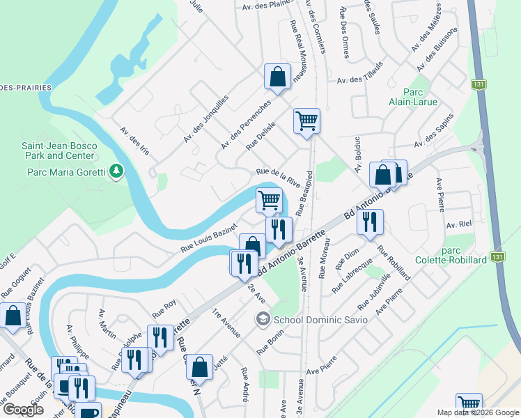 map of restaurants, bars, coffee shops, grocery stores, and more near 183 Rue Louis Bazinet in Saint-Charles-Borromée