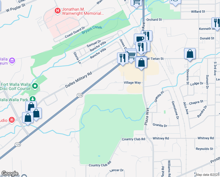map of restaurants, bars, coffee shops, grocery stores, and more near 759 Village Way in Walla Walla