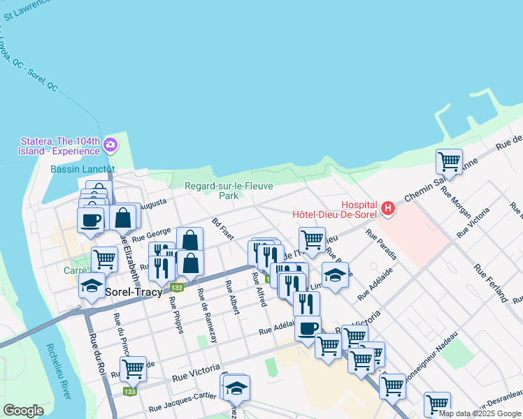 map of restaurants, bars, coffee shops, grocery stores, and more near 8 Chemin Sainte-Anne in Sorel-Tracy