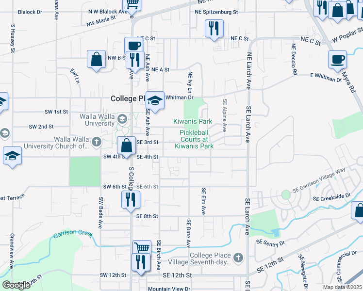 map of restaurants, bars, coffee shops, grocery stores, and more near 350 Southeast 3rd Street in College Place