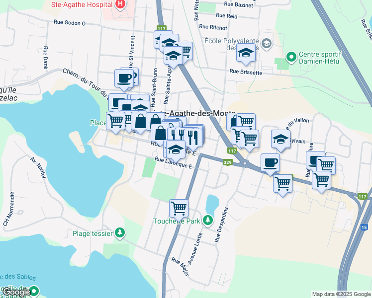 map of restaurants, bars, coffee shops, grocery stores, and more near 118 Rue Principale Est in Sainte-Agathe-des-Monts