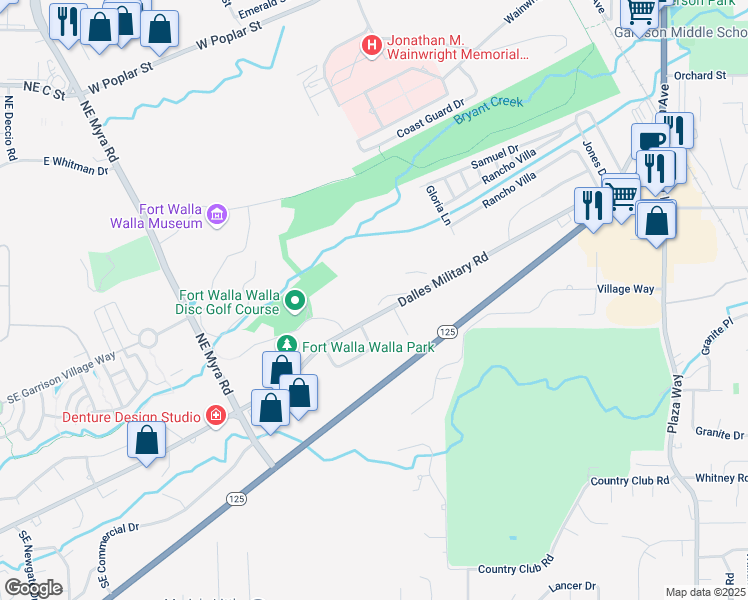map of restaurants, bars, coffee shops, grocery stores, and more near 1500 Dalles Military Road in Walla Walla