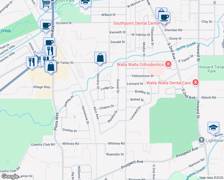 map of restaurants, bars, coffee shops, grocery stores, and more near 220 Beam Court in Walla Walla