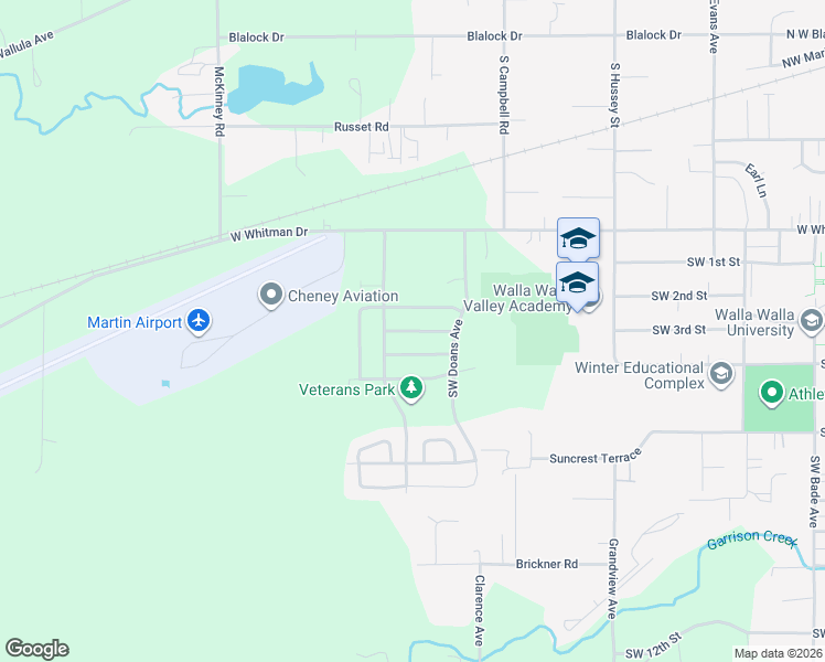 map of restaurants, bars, coffee shops, grocery stores, and more near 1252 Southwest Carver Street in College Place