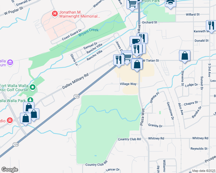 map of restaurants, bars, coffee shops, grocery stores, and more near 759 Village Way in Walla Walla
