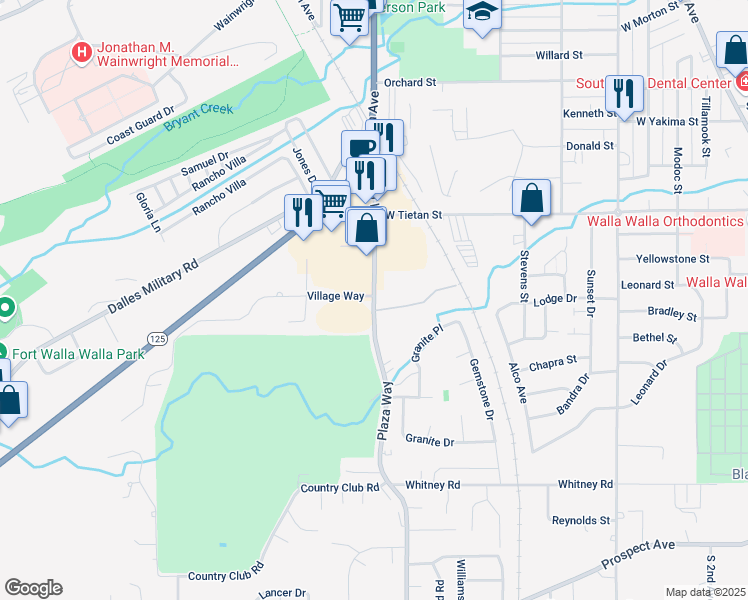 map of restaurants, bars, coffee shops, grocery stores, and more near 1795 Plaza Way in Walla Walla