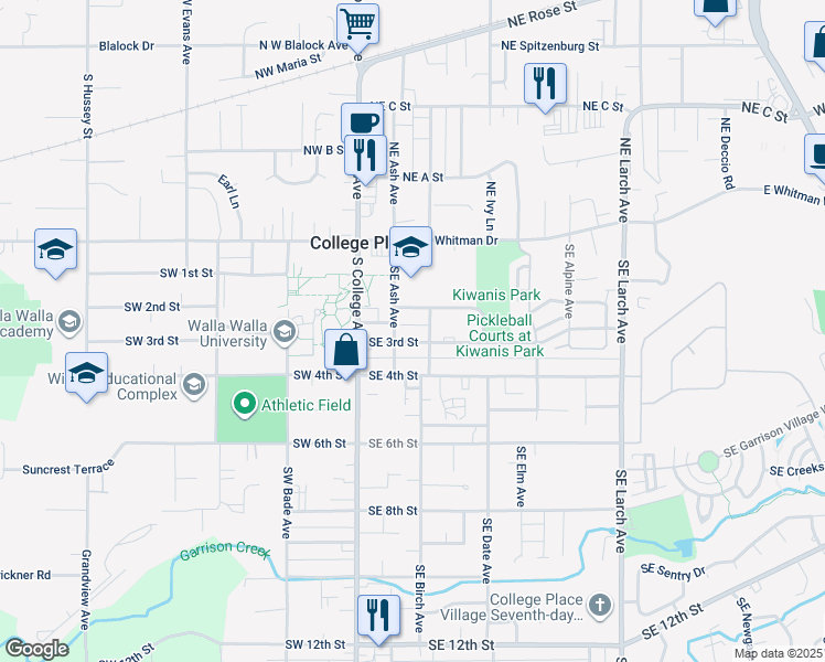 map of restaurants, bars, coffee shops, grocery stores, and more near 133 Southeast 3rd Street in College Place