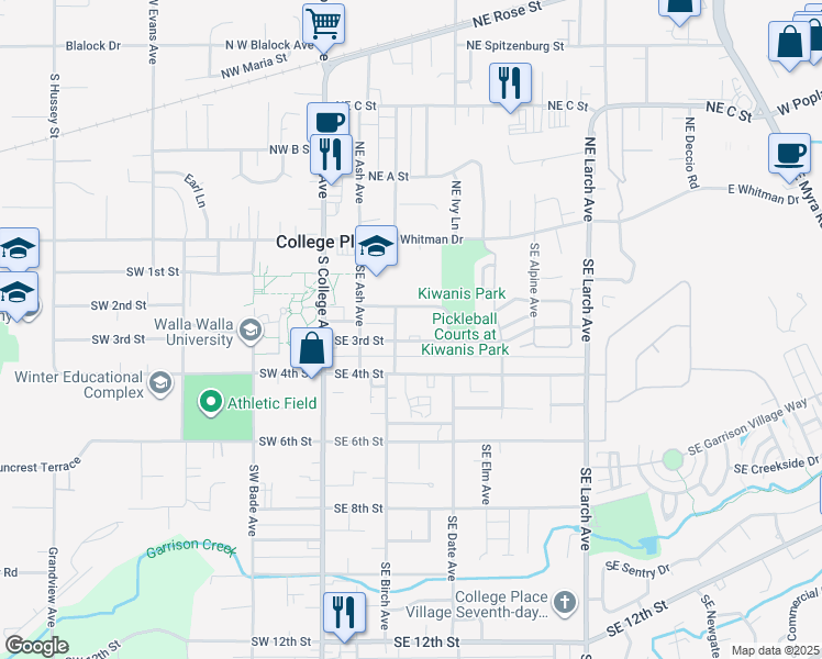 map of restaurants, bars, coffee shops, grocery stores, and more near 211 Southeast 3rd Street in College Place