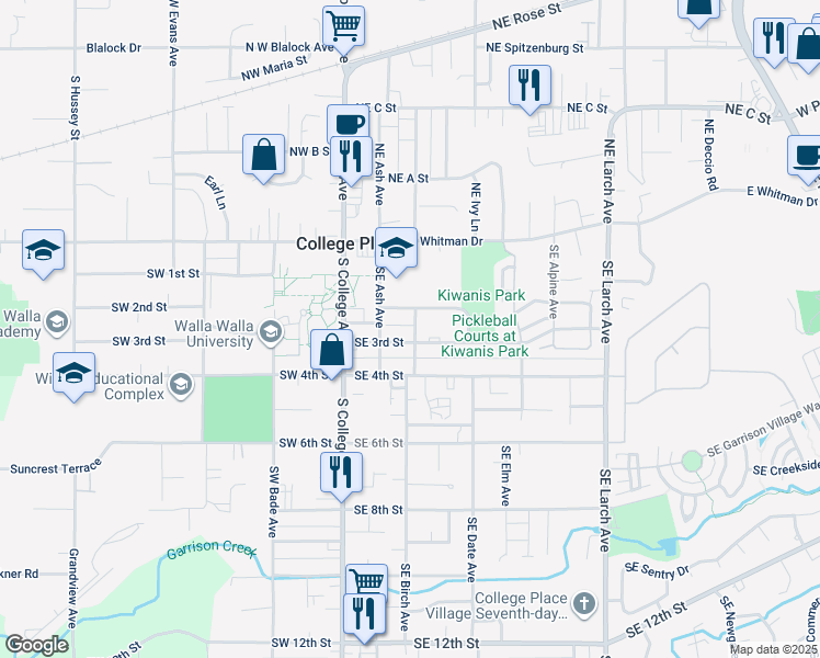 map of restaurants, bars, coffee shops, grocery stores, and more near 133 Southeast 3rd Street in College Place