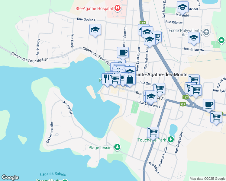 map of restaurants, bars, coffee shops, grocery stores, and more near 6 Rue Principale Ouest in Sainte-Agathe-des-Monts