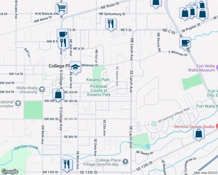map of restaurants, bars, coffee shops, grocery stores, and more near 225 Southeast California Avenue in College Place