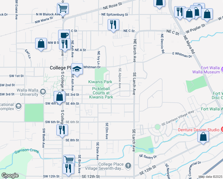 map of restaurants, bars, coffee shops, grocery stores, and more near 225 Southeast California Avenue in College Place