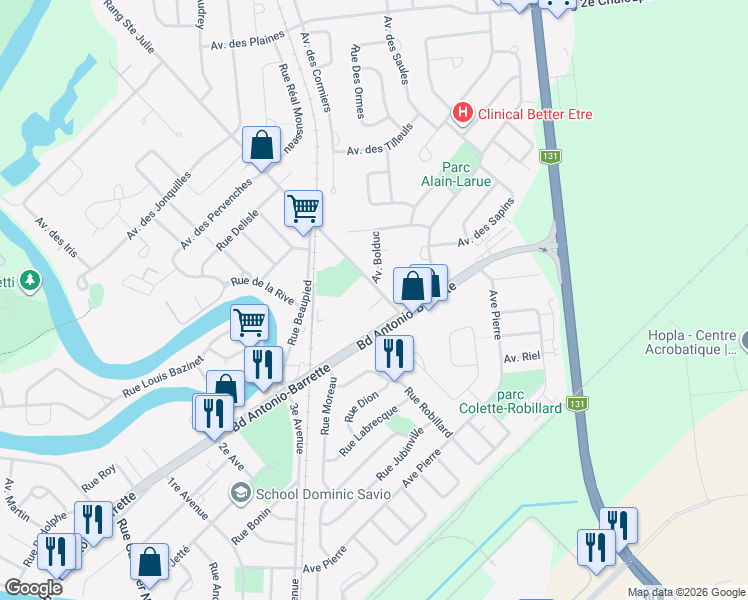 map of restaurants, bars, coffee shops, grocery stores, and more near 13 Rang Sainte Julie in Joliette
