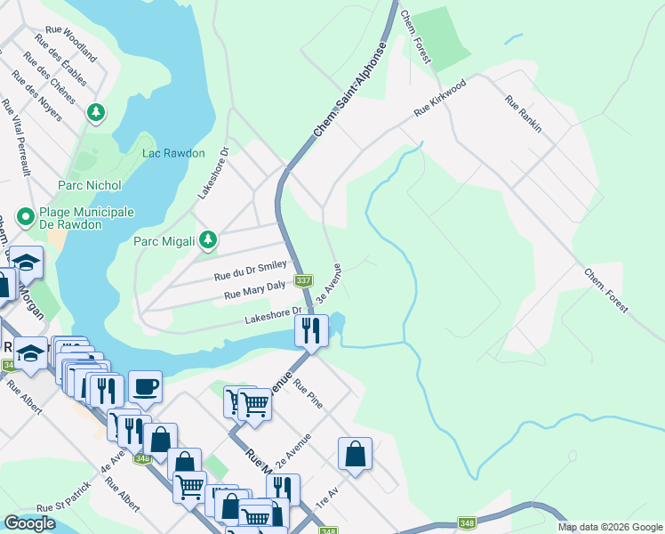 map of restaurants, bars, coffee shops, grocery stores, and more near 3495 3e Av in Rawdon